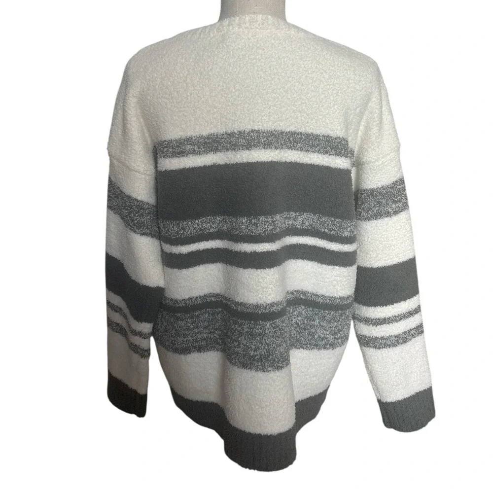 Barefoot Dreams Cozy Chic Marled Stripe Pullover in Agave Green/Pearl Large NWT